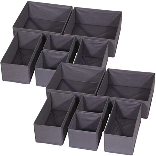 DIOMMELL 12 Pack Foldable Cloth Storage Box Closet Dresser Drawer Organizer Fabric Baskets Bins Containers Divider for Baby Clothes Underwear Bras Socks Lingerie Clothing,Grey 444
