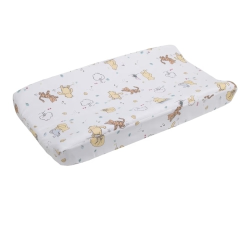 Disney Winnie The Pooh Classic Pooh 100% Cotton Quilted Changing Pad Cover, Ivory/Butter/Aqua/Orange