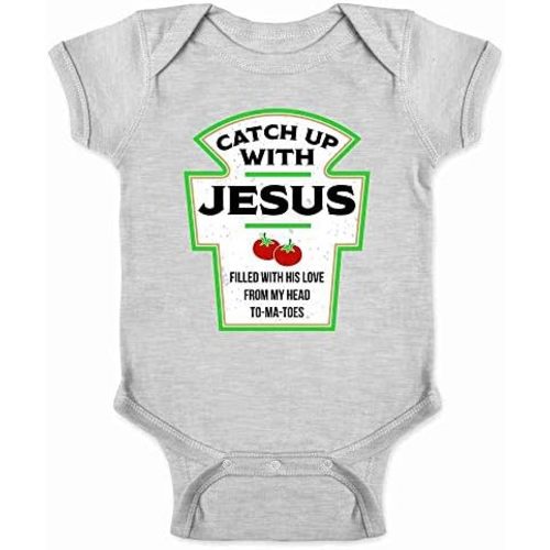 Pop Threads Catch Up With Jesus Funny Ketchup Faith Christian Infant Baby Boy Girl Bodysuit