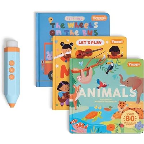 Tappi Interactive Learning System for Kids (Ages 2–6) – Starter Set with 3 Books + Tappi Play Pen – Screen-Free Sounds, Music & Games