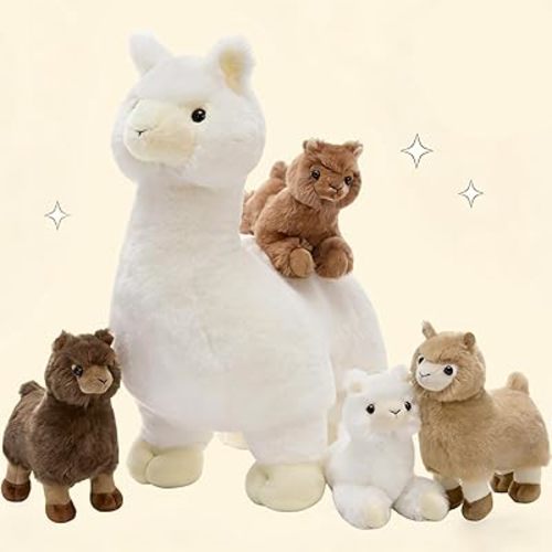 MaoGoLan 5Pcs Llama Stuffed Animal Set, 17.7" Large Alpaca Plush Toy with 4 Babies, Soft Llama Stuffy Birthday Christmas Easter Gift for Kids Girls Boys, Cute Alpaca Plushie Room Decor