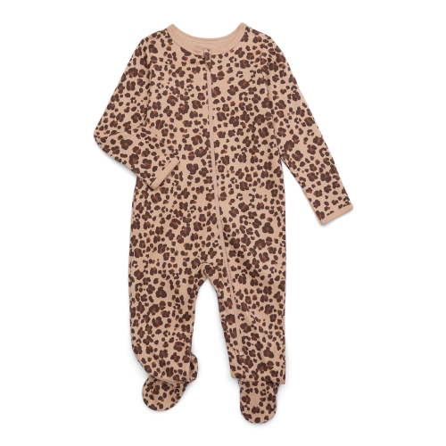 Wonder Nation Baby Boy or Girl Zip Front Footed Sleep and Play Pajamas, Burnt Khaki Leopard, Preemie 6 to 9 Months