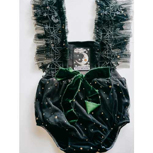 Girls Celestial Birthday Romper Outfit//Baby Girl Spooky Halloween Outfit//Tarot Card Birthday Romper// Moons and Stars Mystical Romper