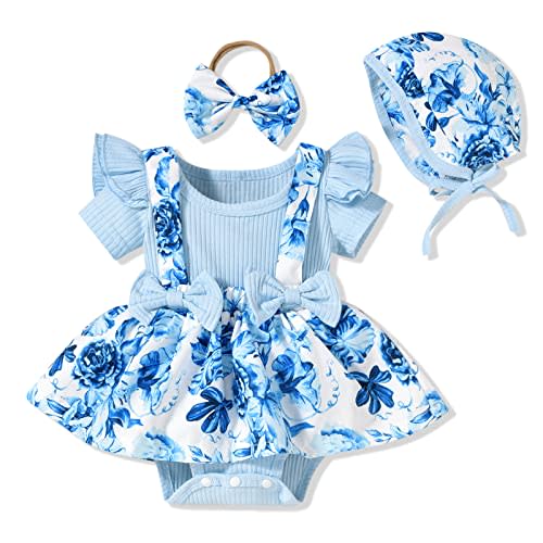Unutiylo Preemie Newborn Baby Girl Clothes Romper Suspender Dress Summer Outfits Ruffle Short Sleeve Set