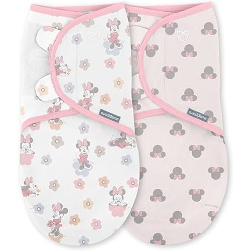 SwaddleMe by Ingenuity Original Swaddle, 100% Cotton, Improves Sleep & Calms Startle Reflex, 0-3 Months, 1.0 TOG, 2-Pack, Baby Swaddle Blanket - Minnie Mouse
