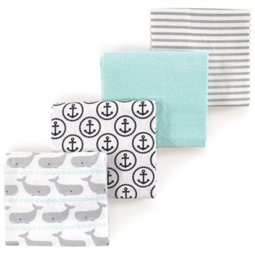 Luvable Friends Hudson Baby Cotton Poly Flannel Receiving Blankets 4pk, Ocean Whale