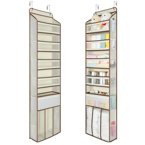 LazySpin Over the Door Organizer 61x14x5.5, 6 Large Front & 12 Side Pockets, Hanging Storage Closet Door Organizer for Bedroom, Bathroom Nursery Storage, Beige