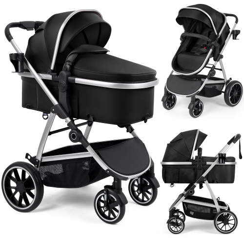 babyeap Baby Stroller,2 in 1 Lightweight Travel Stroller,Compact Foldable Stroller for Toddler with Reversible,Black