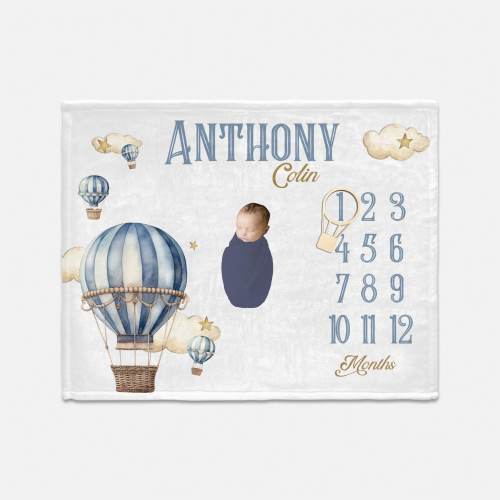 Hot Air Ballon Baby Milestone Blanket, Retro Aerostat Baby Boy Blanket, Adventure Milestone Blanket , Month Baby Blanket T81