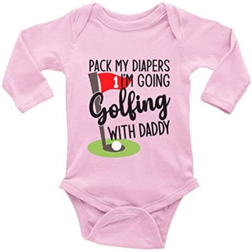 Pack My Diapers I'm Going Golfing with Daddy Cute Toddler Rompers Unisex Baby Long Sleeve Bodysuit