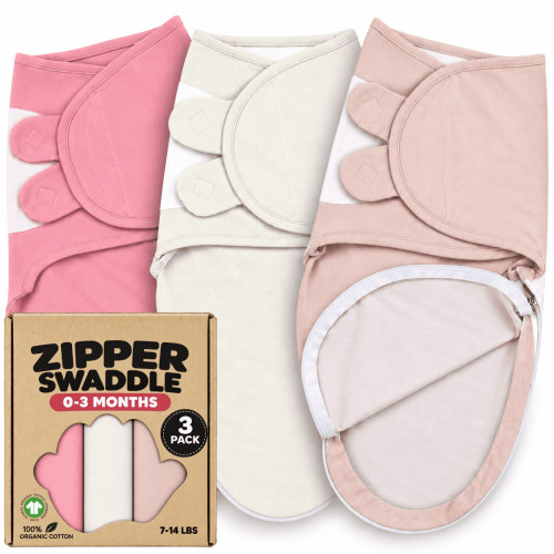 3-Pack Organic Cotton Zipper Swaddle for Newborn Baby Boys & Girls – Soft Breathable Swaddle Sleep Sack with 2-Way Zipper, Secure Fit for 0–3 Months
