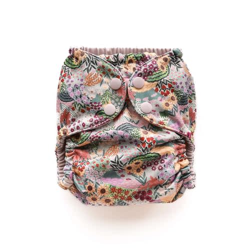 Esembly Cloth Diaper Cover - Reusable Swim Diaper, Waterproof, Breathable - Adjustable Outer Layer Over Absorbent Inner for Blowout Protection - Botanic Garden, Size 1 (7-17lbs)