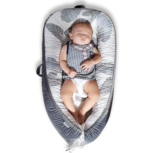 Baby Lounger, Cotton Breathable Baby Lounger Pillow Cover,Infant Lounger for Travel, Grey Protable Cosleeper, Ultra Newborn Gifts, Baby Bed in Room, Baby Snuggle Lounger Me