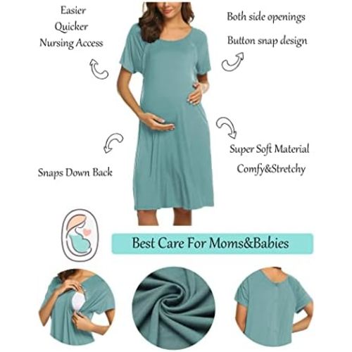 Ekouaer Women’s Nursing/Delivery/Labor/Hospital Nightdress Short Sleeve Maternity Nightgown with Button S-XXL