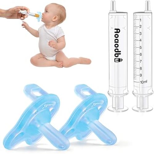 Baby Medicine Dispenser, Baby Medicine Syringe, 0 Months and up Baby Pacifiers, 100% Silicone Pacifiers, BPA-Free (Blue, Model 1)