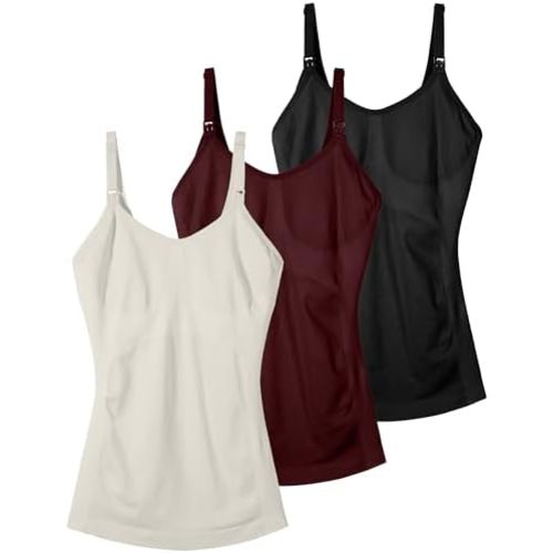 Seamless Nursing Tanks for Women Breastfeeding - Maternity Cami Shirts Pregnancy Tops (3 Packs)