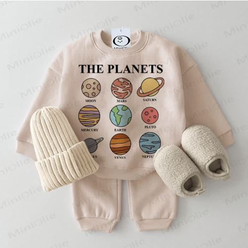 THE PLANETS Baby Sweatshirt 2-piece Beige Set