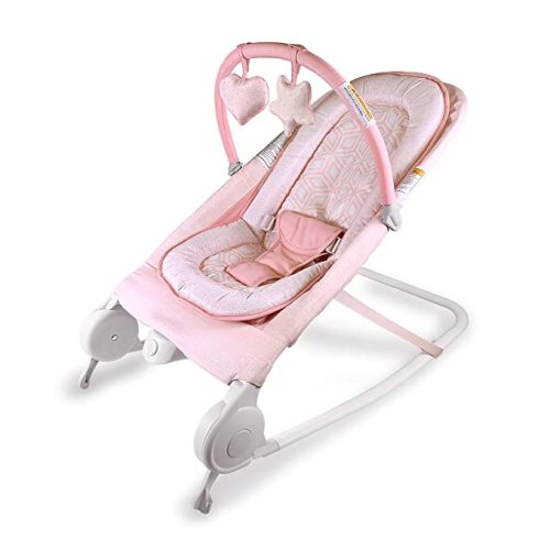 Summer Infant 2-in-1 Bouncer & Rocker Duo (Pink) Convenient and Portable Rocker and Bouncer for Babies Includes Soft Toys and Soothing Vibrations