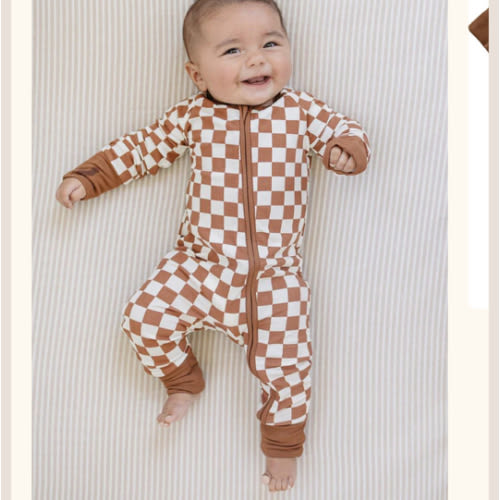 Rust Checkered Ribbed Bamboo Zipper