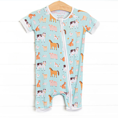 Barnyard Bedtime Bamboo Short Zippy Pajama, Green – Stitchy Fish