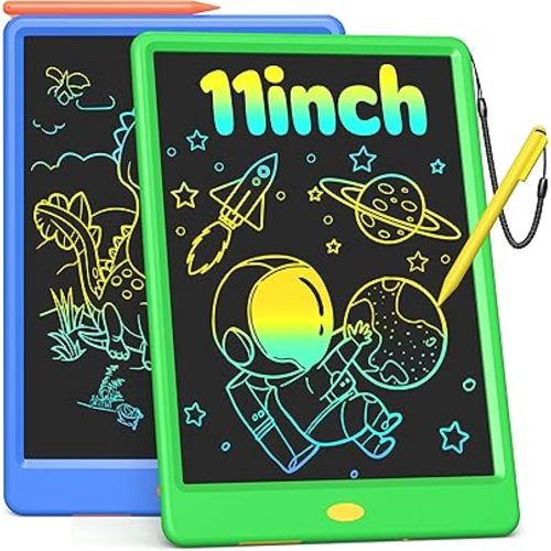 2 Pack 11 Inch LCD Writing Tablet Doodle Board, Colorful Electronic Drawing Pads, Creative Drawing Fun for Kids 3-6, Educational Car Trip Toys | Navy Blue and Green