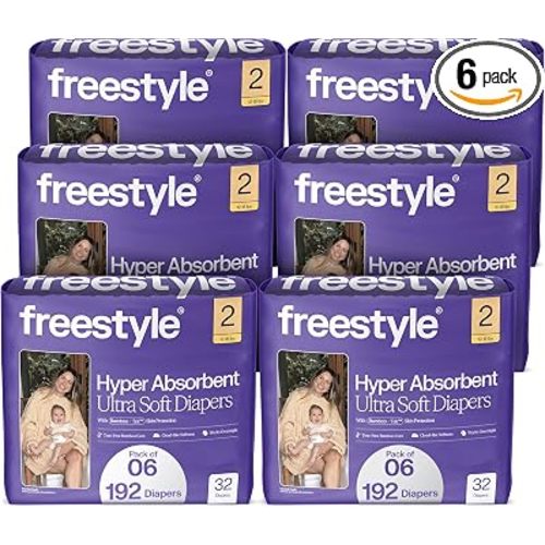 Freestyle BambooTek Diapers – (Size 2) Hyper Absorbent & Non-Toxic – Disposable Diapers for Sensitive Skin – Ultra Soft Diapers (12-18 lbs) – 192 Count