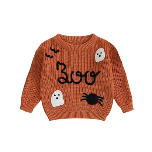 Infant Toddler Baby Boy Girl Halloween Outfit Boo Ghost Embroidery Long Sleeve Knit Pullover Sweater Fall Clothes