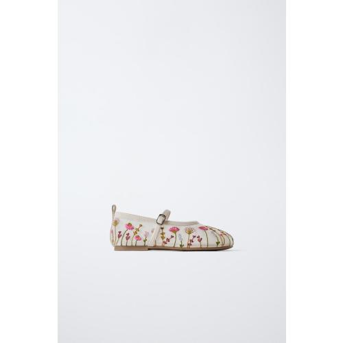 EMBROIDERED BALLET FLATS - Pink | ZARA United States