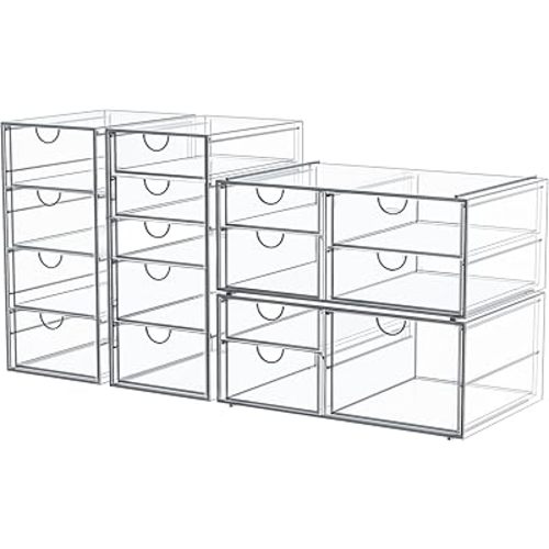 Makeup Organizer Storage With 16 Drawers, 4 Pcs Desktop Office Supplies, Desk Organizers, Clear Accessories, Dustproof Storage Drawer and for Make Up, Jewelry, Pen, Stationary