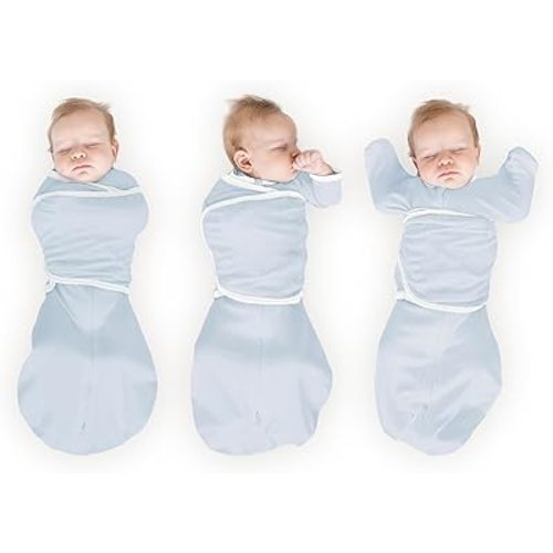 SwaddleDesigns Organic 6-Way Omni Swaddle Sack Arms Up Swaddle for Newborn, More Options to Calm Startle Reflex, Improves Sleep, 12-18 lbs, Soft Blue
