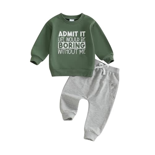 wdehow Toddler Baby Boy 2Pcs Outfits Letters Print Pullover Tops + Drawstring Pants Set Fall Winter Clothes