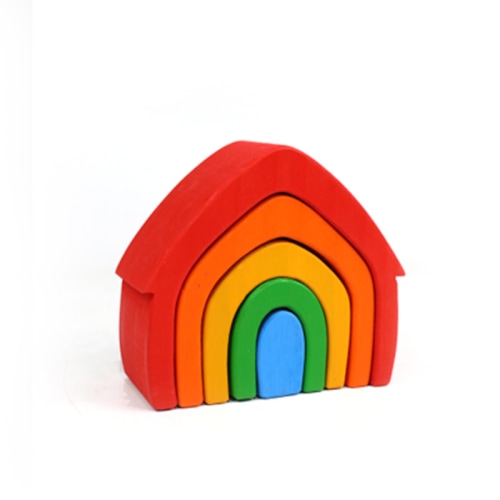 **Pre-order (Ships in 2-3 Weeks)**5 Pcs STAINED Rainbow Wooden Stacking House