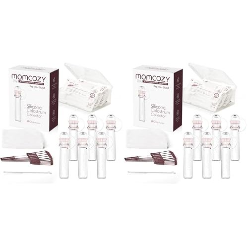 Momcozy Colostrum Collector Reusable Breast Milk Collector with Storage Case and Cotton Wipe, Portable Colostrum Container BPA Free, Multi-Use Collector 5ml-6pcs (Pack of 2)