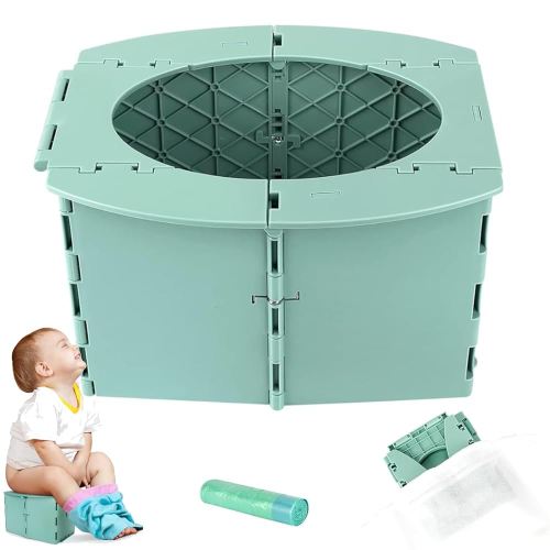 Baby Whisper Co Travel Potty, Pottypal - Portable Potty, Foldable Potty Seat with Cleaning Bags, Travel Potty for Toddler, Reusable Toilet for Kids, Ideal for Car, Camping Use (Green)