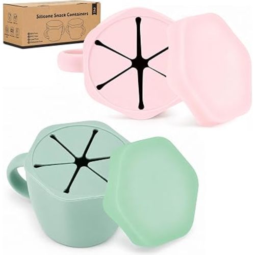 2-Pack Silicone Snack Cups with Lid & Grip Handle for Toddlers