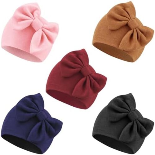 AQOKKA Newborn Baby Girl Hats with Bow Cotton Toddler Infant Beanie Cap Newborn Hospital Hats for Baby Girl Kid 0-24 Months