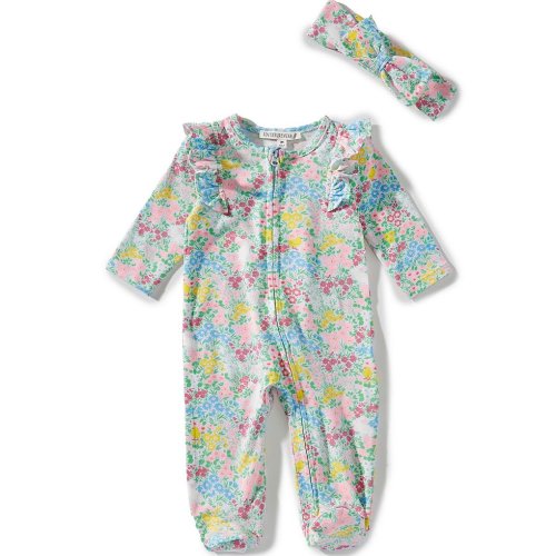 Adventurewear 360 Baby Girls Floral Bunny Long Sleeve Footie Coverall