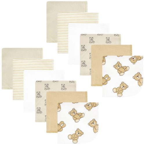 Hudson Baby Unisex Baby Flannel Cotton Poly Washcloths, Teddy Bears 12 Pack, One Size
