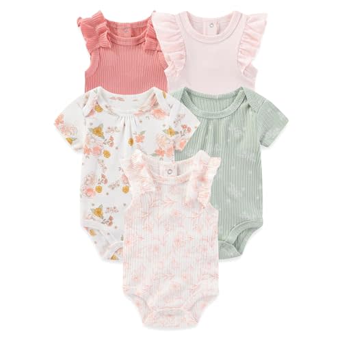 falianni Four Seasons Baby Boy Girl Bodysuits 5-Pack Cotton Comfort Short Sleeve Baby Clothes Soft Infant Outfits