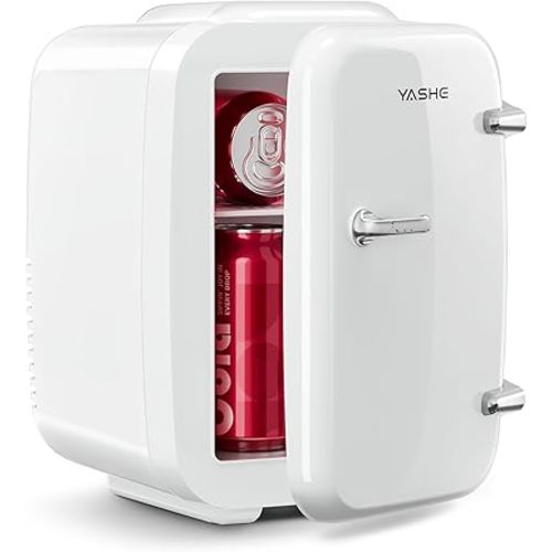 Mini Fridge, 4 Liter/6 Can Mini Makeup Fridge, 110V AC/ 12V DC Portable Thermoelectric Cooler&Warmer for Skincare, Drink, Cosmetic, Medicine, Small fridge for Bedroom, Office, Dorm, Car, White
