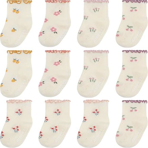 Aroveea Non Slip Grip Ankle Baby Socks 12 Pack for Toddler Boys and Girls Kids,Infant Cute Cotton Baby Socks