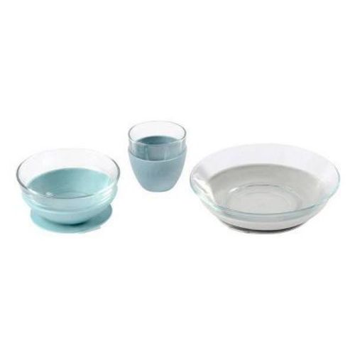 Beaba 3pc Glass Meal Dinnerware Set - Rain Blue