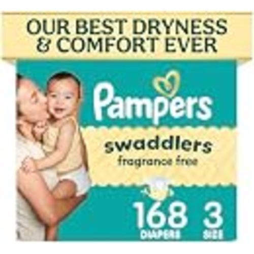 Pampers Swaddlers Diapers, Size 3 (13-26 lbs), 168 Count, Fragrance Free, Hypoallergenic, Absorbent, Pediatrician Recommended, Skin Safe