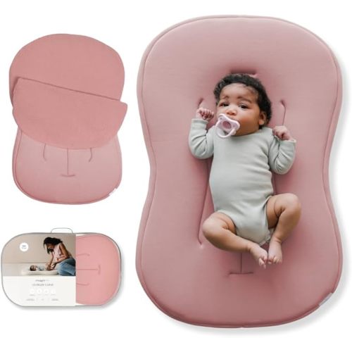 snuggle me® Baby Lounger Curve (0-6 Months) - Premium Organic Cotton with Foam Core, Machine-Washable Cover, Buttery-Soft & Breathable Infant Lounger with Travel Bag (30 in x 20 in x 1.9 in) - Birch