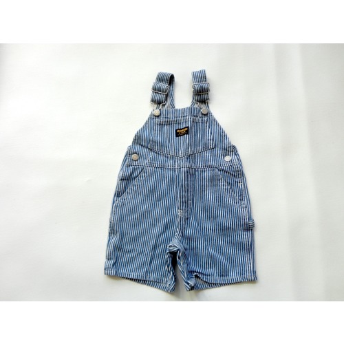 1990s Osh Kosh B'Gosh Railroad Overalls Vintage Blue Striped Bib Style Shorts 100% Cotton Denim Gender Neutral Boy Girl Toddler 2T