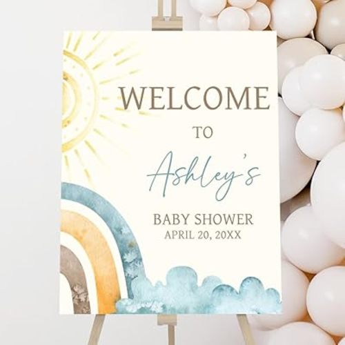 Here Comes The Son Baby Shower Welcome Sign – Retro Boho Sunshine Decor, Custom Yard Banner, Perfect for Baby Boy Showers