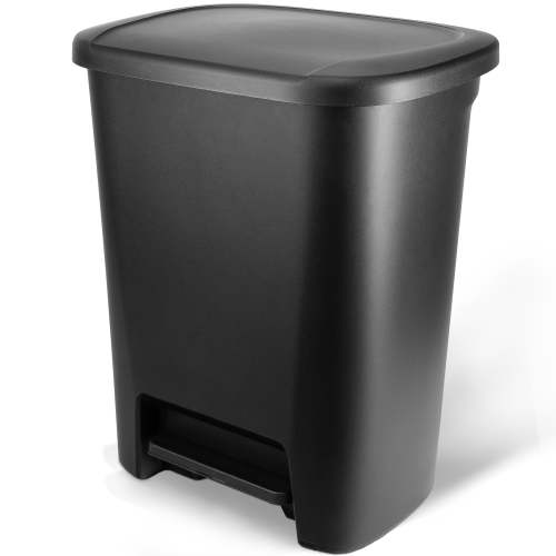 Hefty Kitchen Trash Can, 20.4 Gallon Plastic Step Garbage Bin with Foot Pedal Lid, Black