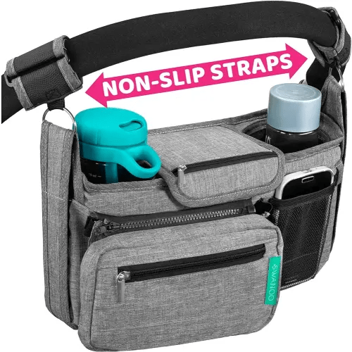Stroller Organizer Non Slip Straps Stroller Caddy With Cup Holder, Stroller Bag for Phone, Pet Stroller Accessories, Universal Fits Uppababby Vista v2 Wonderfold Wagon, Doona and More