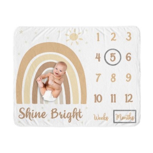 Sweet Jojo Designs Gender Neutral Baby Milestone Blanket Boho Rainbow Tan Yellow and White