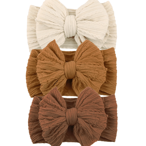 3-Pack Cable Bows, Brown/Almond/Oat